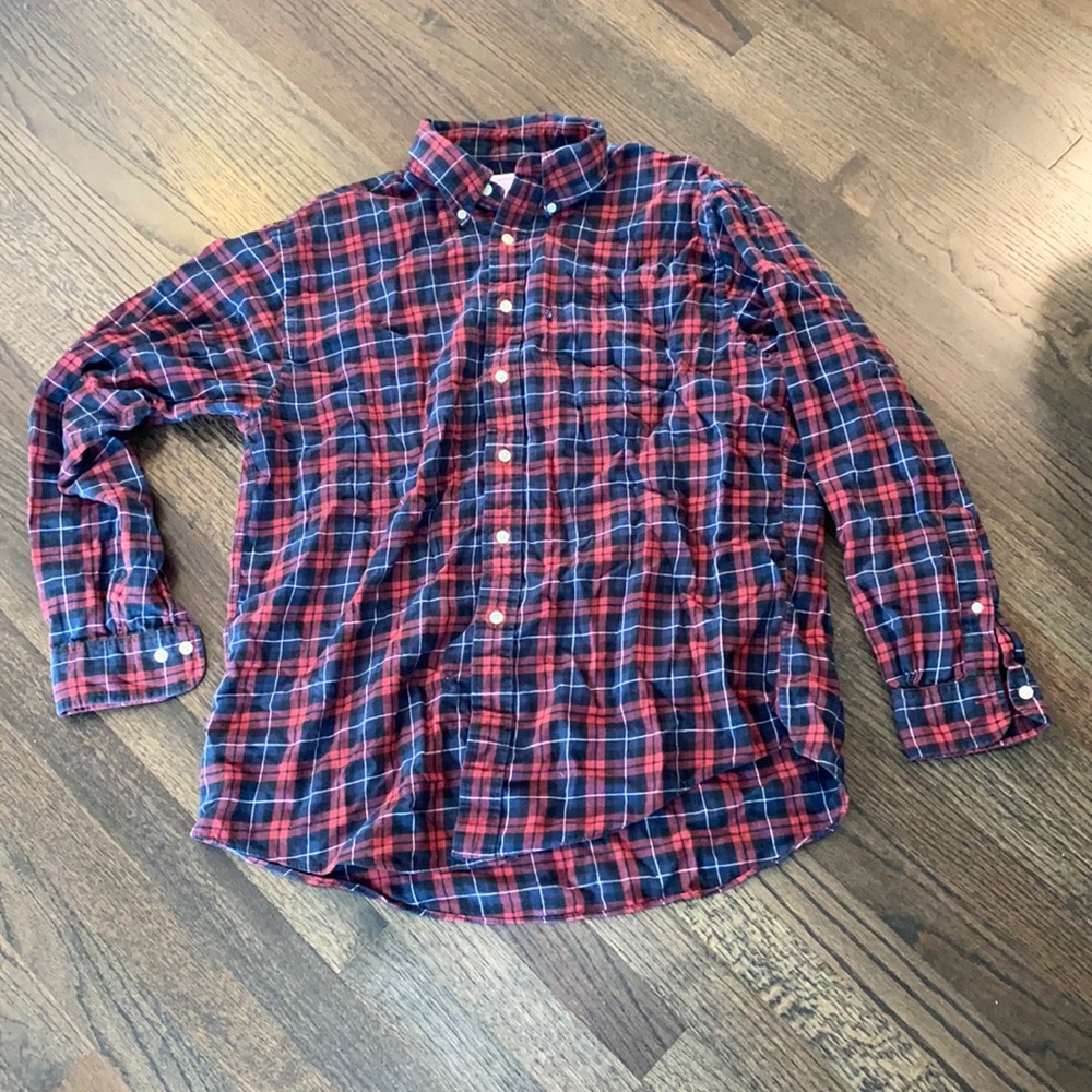 Brooks Brothers Plaid Blue And Red shirt Large L EUC